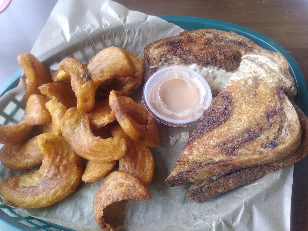 Beer Battered Fries and Reuben Sandwich
